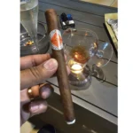 Handmade premium cigar size Lancero with a glass of whisky
